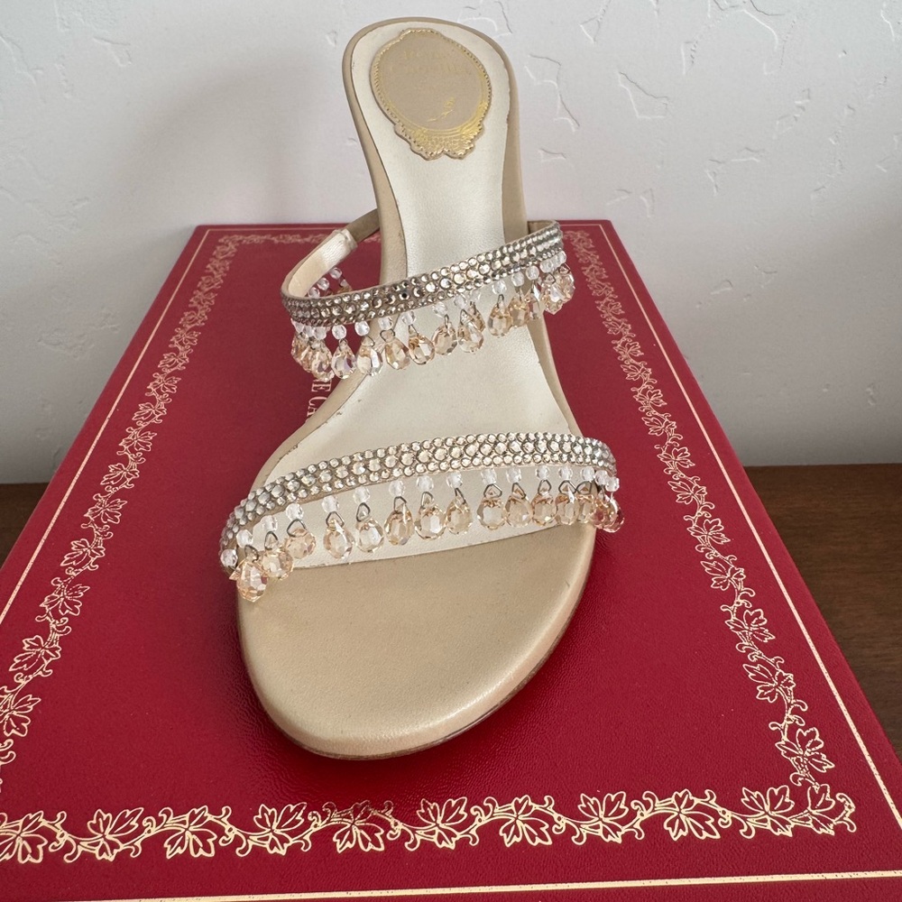 NIB Rene Caovilla Beige/Gold Chandelier Heels - Picture 8 of 12